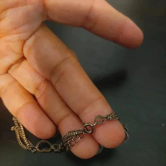 8.5”, Sterling silver 925 handmade curb multi chain bracelet with hearts - Picture 5 of 7